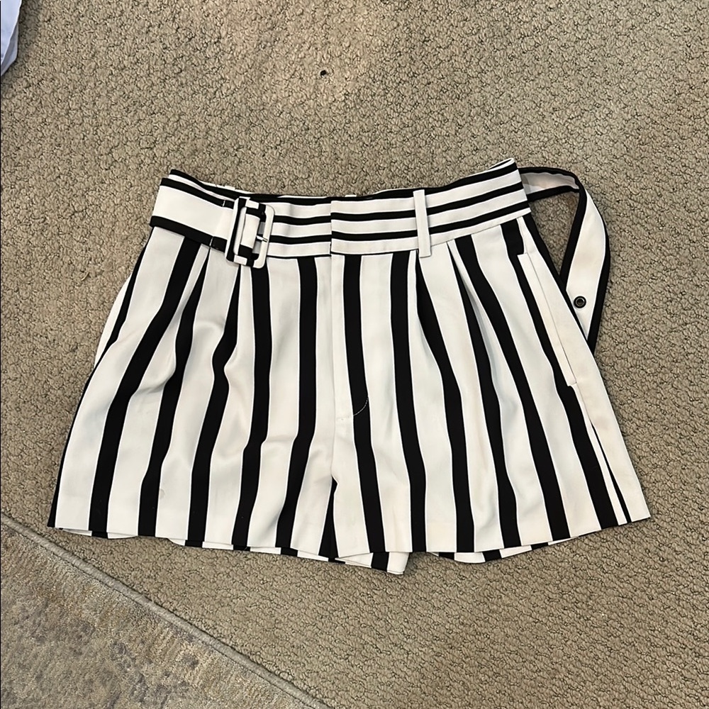 Alice + Olivia Black and White High Waist Striped Shorts